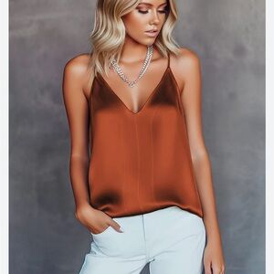 Ekouaer Elegant Brown Women's Camisole Top Caramel Satin L